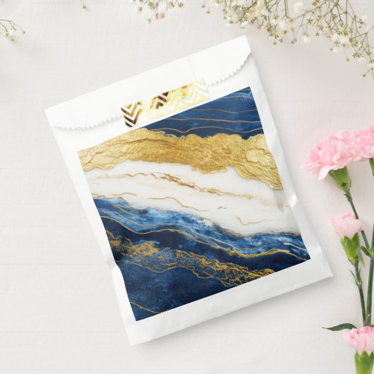 Luxueus marineblauw & bladgoud marmer bedankzakje (Gezegeld)