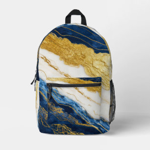 Luxueus marineblauw & bladgoud marmer bedrukte rugzak