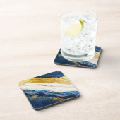 Luxueus marineblauw & bladgoud marmer bier onderzetter (Rechterzijde)