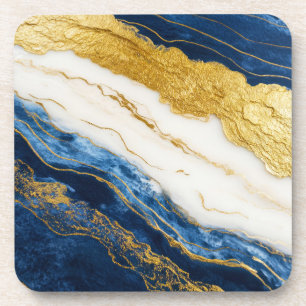 Luxueus marineblauw & bladgoud marmer bier onderzetter
