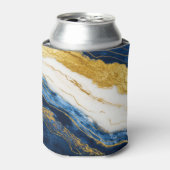 Luxueus marineblauw & bladgoud marmer blikjeskoeler (Blikje Voorkant)