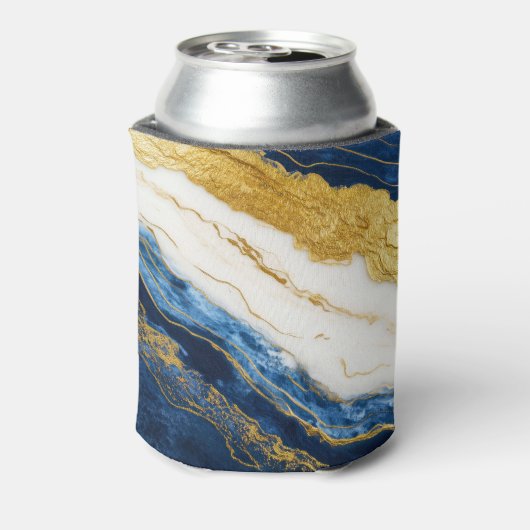 Luxueus marineblauw & bladgoud marmer blikjeskoeler (Blikje Achterkant)