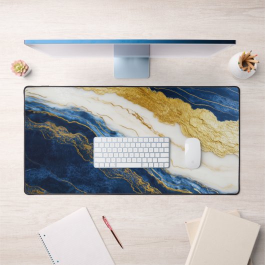 Luxueus marineblauw & bladgoud marmer bureaumat (Kantoor 1)