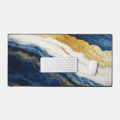 Luxueus marineblauw & bladgoud marmer bureaumat (Keyboard & Muis)