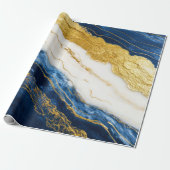Luxueus marineblauw & bladgoud marmer cadeaupapier (Uitgerold)