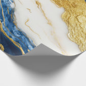 Luxueus marineblauw & bladgoud marmer cadeaupapier (Hoek)