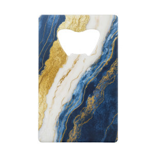 Luxueus marineblauw & bladgoud marmer creditkaart flessenopener