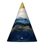 Luxueus marineblauw & bladgoud marmer feesthoedjes (Links)