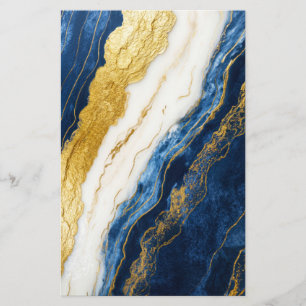 Luxueus marineblauw & bladgoud marmer flyer