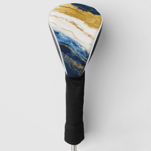 Luxueus marineblauw & bladgoud marmer golfheadcover (Voorkant)