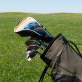 Luxueus marineblauw & bladgoud marmer golfheadcover (Insitu)
