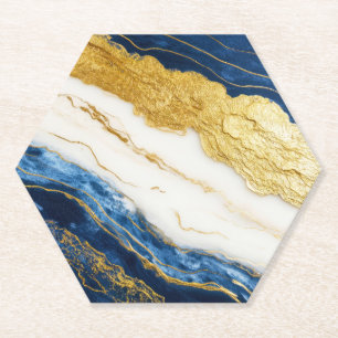 Luxueus marineblauw & bladgoud marmer kartonnen onderzetters