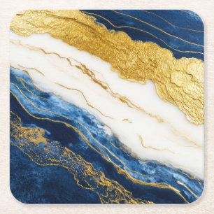 Luxueus marineblauw & bladgoud marmer kartonnen onderzetters