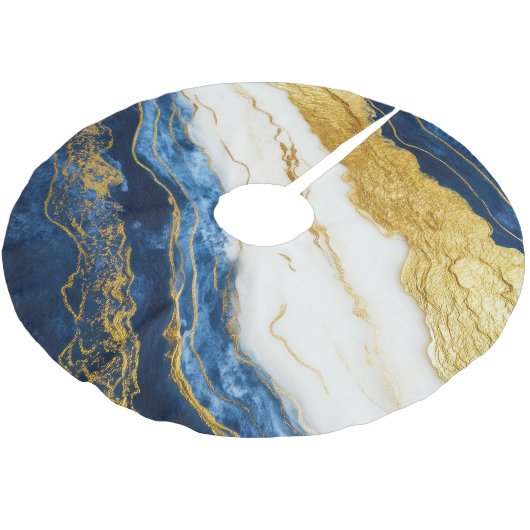 Luxueus marineblauw & bladgoud marmer kerstboom rok (Gekanteld)