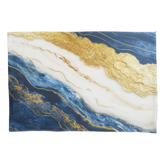 Luxueus marineblauw & bladgoud marmer kussensloop (Voorkant)