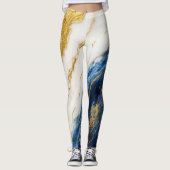 Luxueus marineblauw & bladgoud marmer leggings (Voorkant)