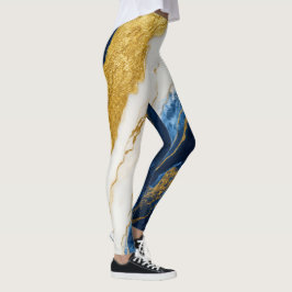 Luxueus marineblauw & bladgoud marmer leggings
