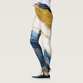 Luxueus marineblauw & bladgoud marmer leggings