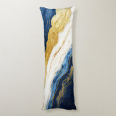 Luxueus marineblauw & bladgoud marmer lichaamskussen (Achterkant (Verticaal))