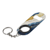 Luxueus marineblauw & bladgoud marmer mini flessenopener (Voorkant Gekanteld)