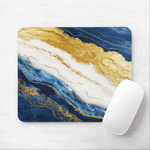 Luxueus marineblauw & bladgoud marmer muismat