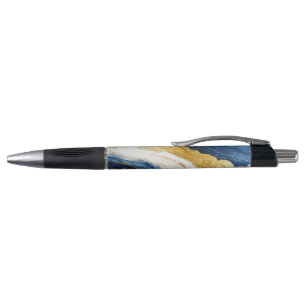 Luxueus marineblauw & bladgoud marmer pen