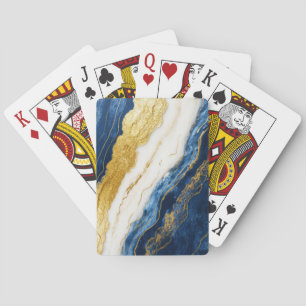 Luxueus marineblauw & bladgoud marmer pokerkaarten