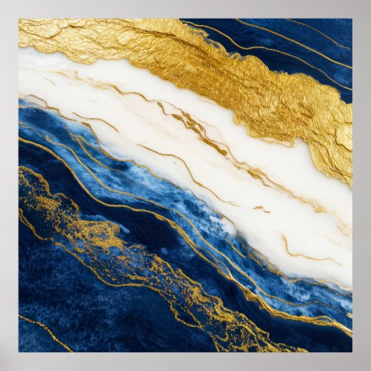 Luxueus marineblauw & bladgoud marmer poster (Voorkant)