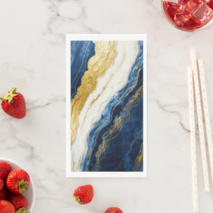 Luxueus marineblauw & bladgoud marmer servet