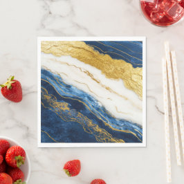 Luxueus marineblauw & bladgoud marmer servet