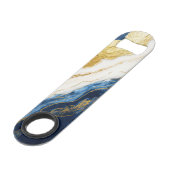 Luxueus marineblauw & bladgoud marmer speed flessenopener (Achterkant Gekanteld)