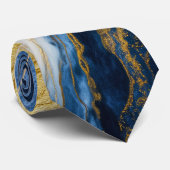 Luxueus marineblauw & bladgoud marmer stropdas (Opgerold)