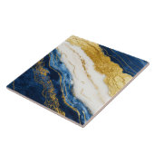 Luxueus marineblauw & bladgoud marmer tegeltje (Zijkant)