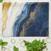 Luxueus marineblauw & bladgoud marmer theedoek (Gevouwen)