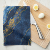 Luxueus marineblauw & bladgoud marmer theedoek (Quarter Fold)