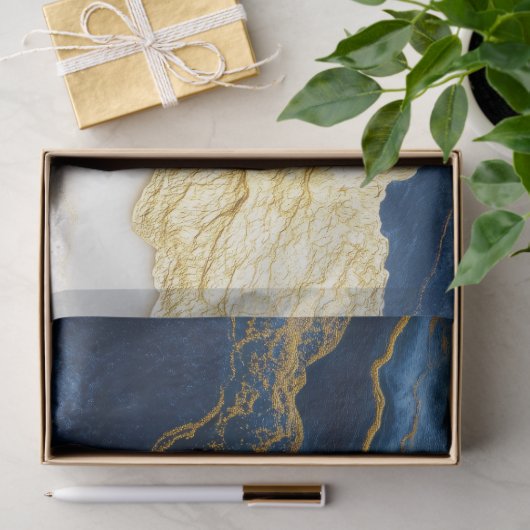 Luxueus marineblauw & bladgoud marmer tissuepapier (Geschenk)