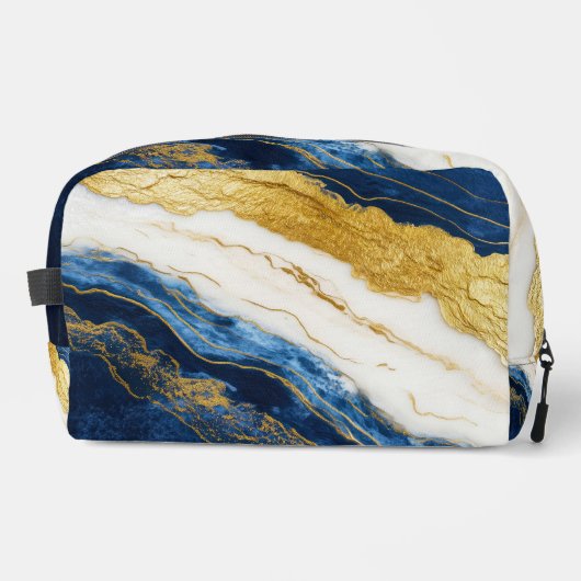Luxueus marineblauw & bladgoud marmer toilettasje (Voorkant)