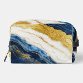 Luxueus marineblauw & bladgoud marmer toilettasje (Achterkant)