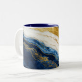 Luxueus marineblauw & bladgoud marmer tweekleurige koffiemok (Voorkant links)