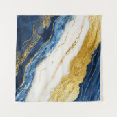 Luxueus marineblauw & bladgoud marmer wandkleed (Voorkant (horizontaal))