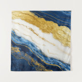 Luxueus marineblauw & bladgoud marmer wandkleed (Voorkant)