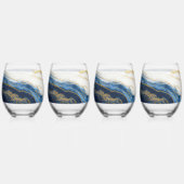 Luxueus marineblauw & bladgoud marmer wijnglas zonder voet (Voorkant)