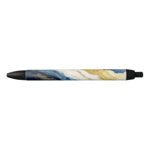 Luxueus marineblauw & bladgoud marmer zwarte inkt pen