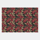 Luxueus Red Rose & Gold Leaf Patroon op Zwart Inpakpapier Vel (Voorkant 3)