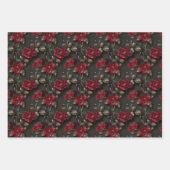 Luxueus Red Rose & Gold Leaf Patroon op Zwart Inpakpapier Vel (Voorkant 2)