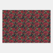 Luxueus Red Rose & Gold Leaf Patroon op Zwart Inpakpapier Vel (Voorkant)