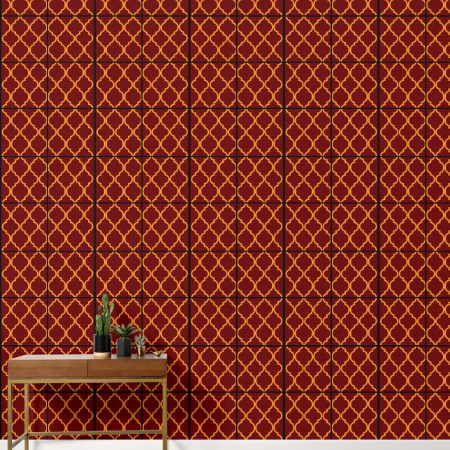 luxueus rood en goud geometrisch 2 behang (Hal)