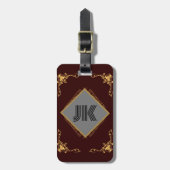 luxueus rood klassiek monogram personaliseer bagagelabel (Voorkant verticaal)