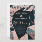 Luxueus Roos Gold Artsy Floral Geometric Wedding Kaart (Voorkant)