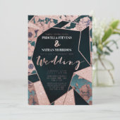 Luxueus Roos Gold Artsy Floral Geometric Wedding Kaart (Staand voorkant)